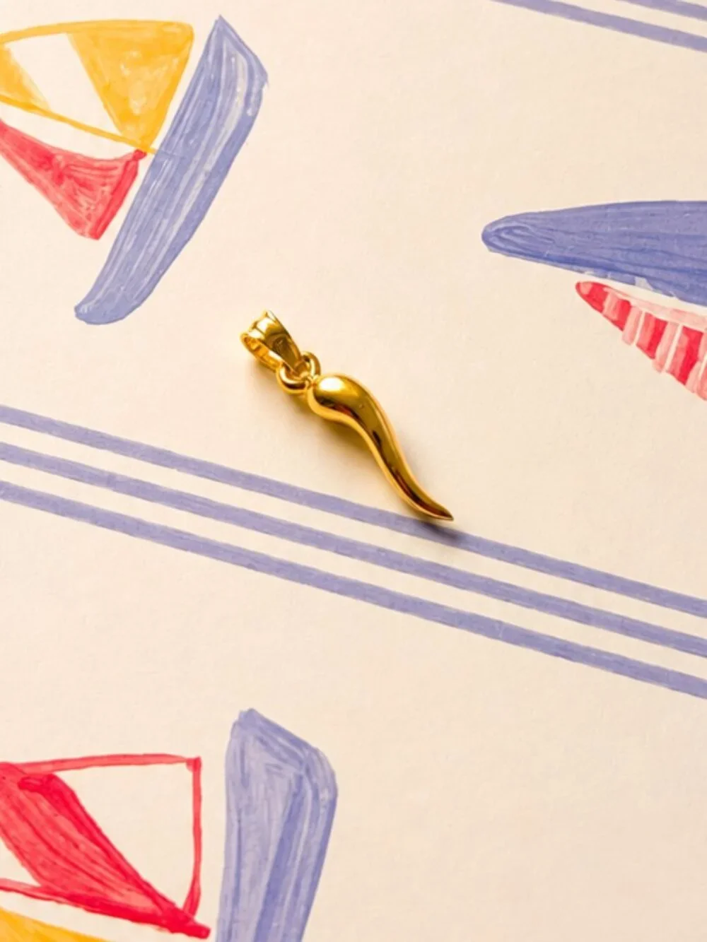 Real 14K Gold Italian Horn Pendant, Cornicello Good Luck Charm, Solid Gold
